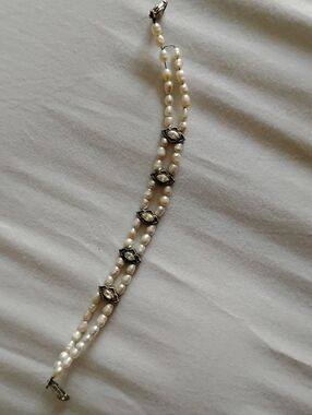 Classic Pearl Double-Strand Bracelet with Silver Accents - White Pearls